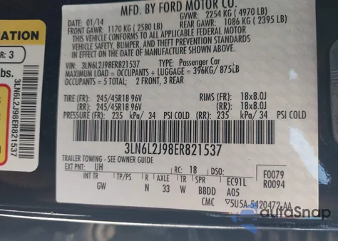 2014 Lincoln Mkz из США, поврежденный, VIN 3LN6L2J98ER821537